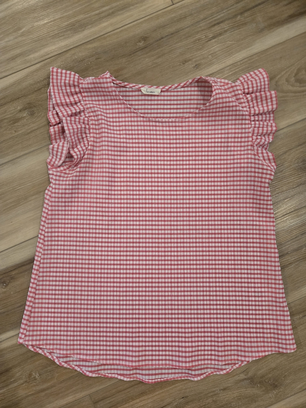 Pink Gingham Ruffle Sleeve Blouse - Lightweight Women's Top